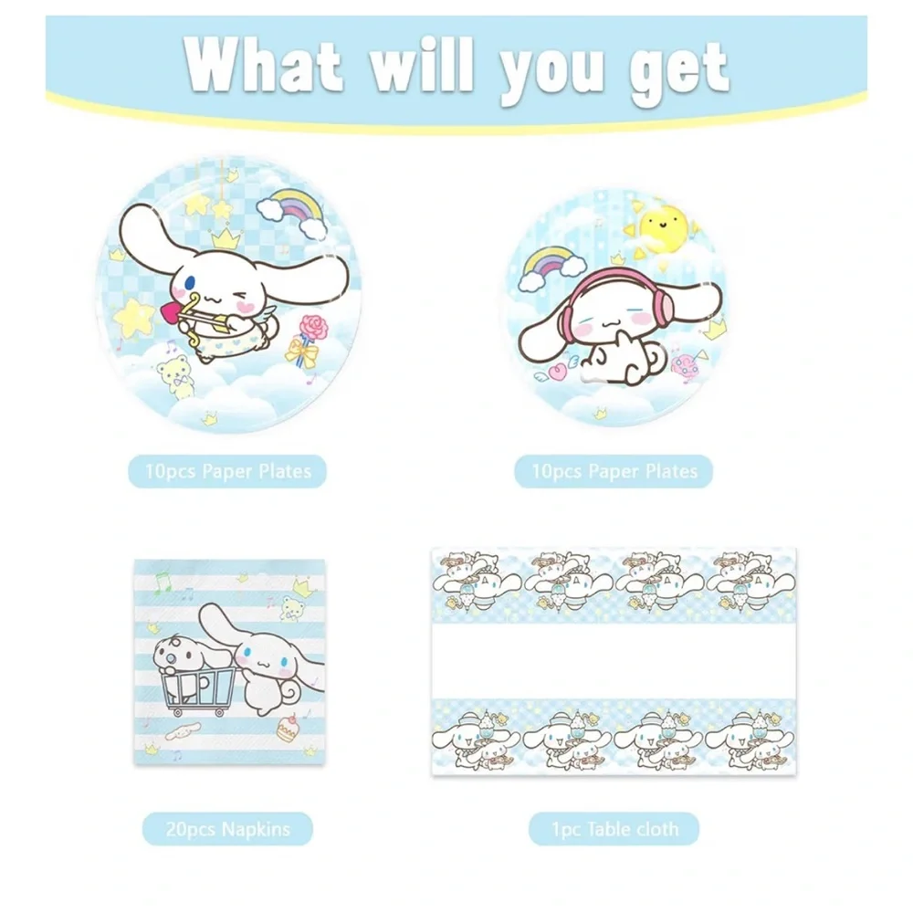 41 piece Cinnamoroll Party Supplies Hello Kitty nwt plates, napkins, tablecloth